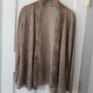 Made in Italy Open Front Silk Trim Long Sleeve Light Weight Cardigan